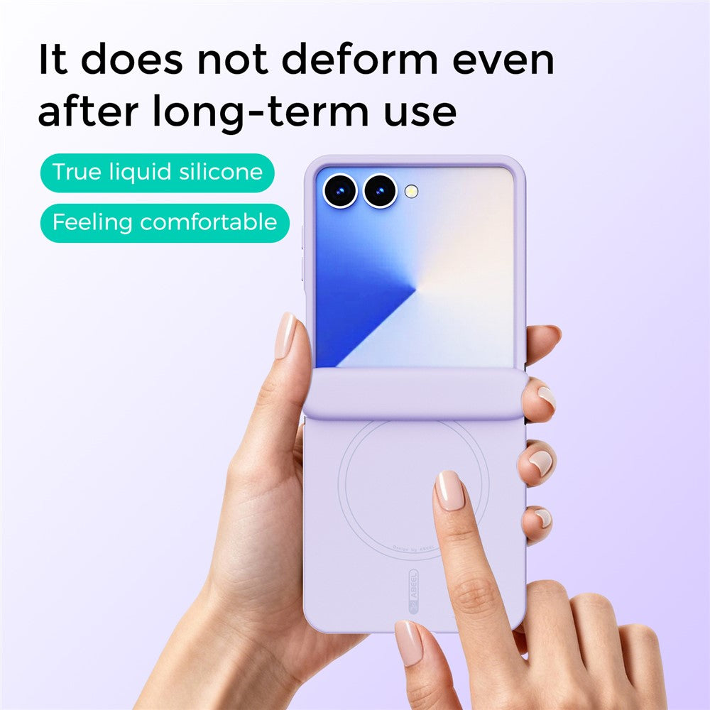ABEEL För Samsung Galaxy Z Flip6 5G Magnetiskt Skal Gångjärnsskyddande Skin Touch Flytande Silikon Stötsäkert mobilskal