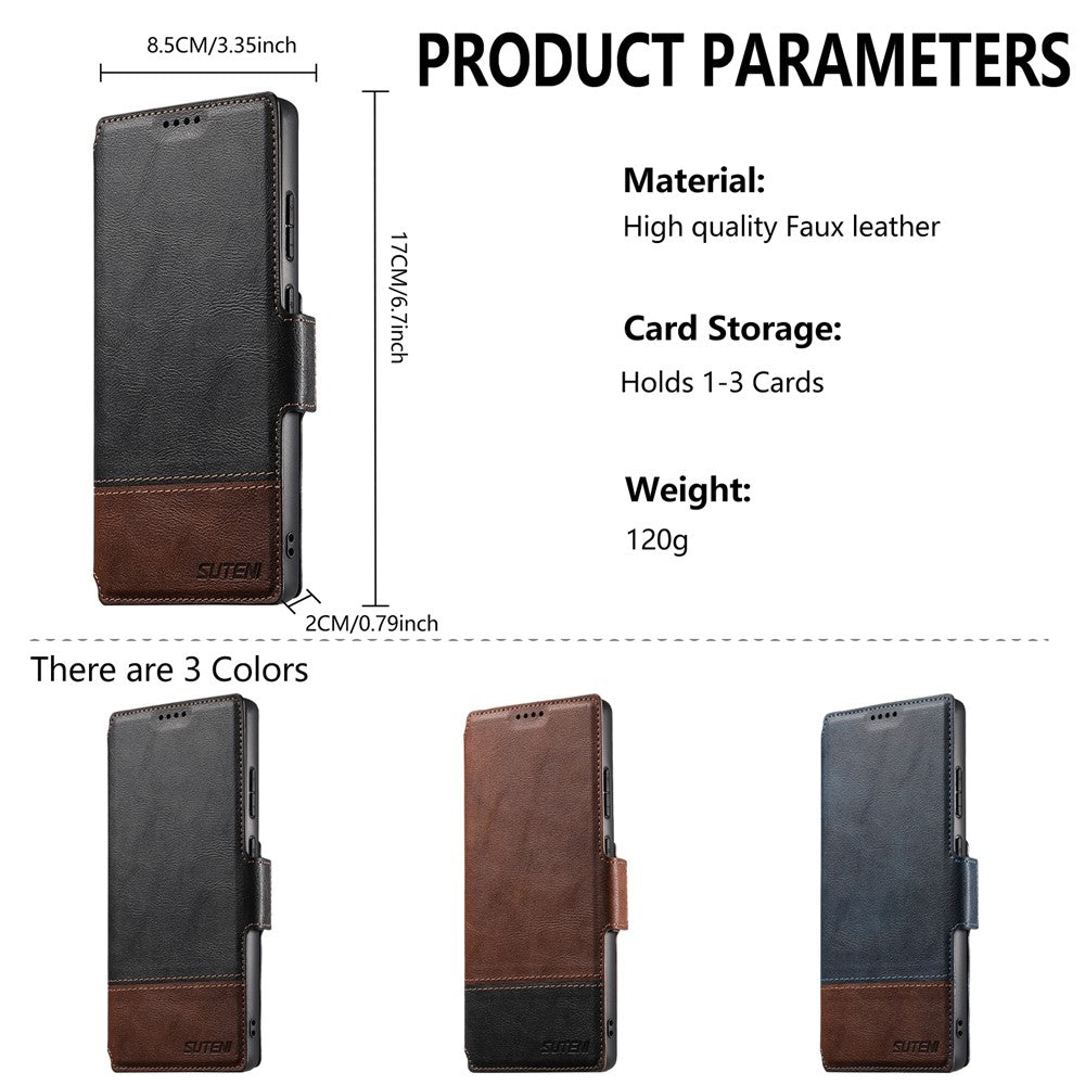 SUTENI Q-06 cover til Samsung Galaxy S26 Ultra med farveblokke og magnetisk aftageligt lædercover
