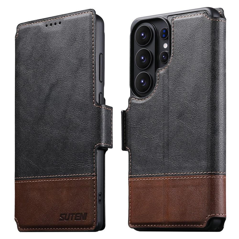 SUTENI Q-06 For Samsung Galaxy S26 Ultra Case Color Splicing Magnetic Detachable Leather Phone Cover