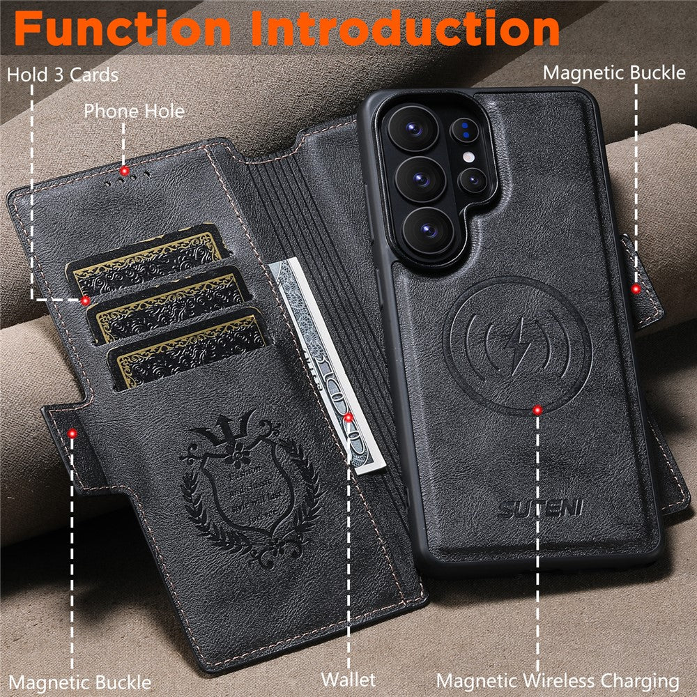 SUTENI Q-06 cover til Samsung Galaxy S26 Ultra med farveblokke og magnetisk aftageligt lædercover