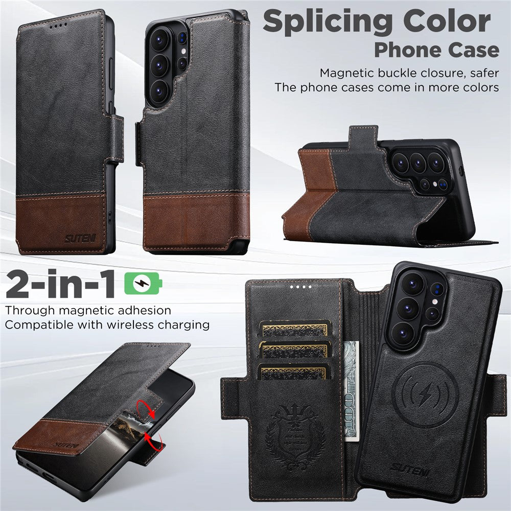 SUTENI Q-06 cover til Samsung Galaxy S26 Ultra med farveblokke og magnetisk aftageligt lædercover
