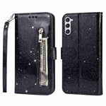 Shockproof Magnetic Clasp Phone Cover For Samsung Galaxy S23+, Zipper Pocket Glittery PU Leather Phone Case with Wallet Stand