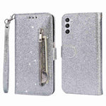 Shockproof Magnetic Clasp Phone Cover For Samsung Galaxy S23+, Zipper Pocket Glittery PU Leather Phone Case with Wallet Stand