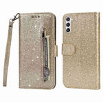 Shockproof Magnetic Clasp Phone Cover For Samsung Galaxy S23+, Zipper Pocket Glittery PU Leather Phone Case with Wallet Stand