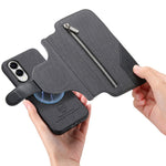 Magnetcover til Samsung Galaxy S25, RFID-blokerende, aftageligt pungstativ, tekstureret lædercover i stof