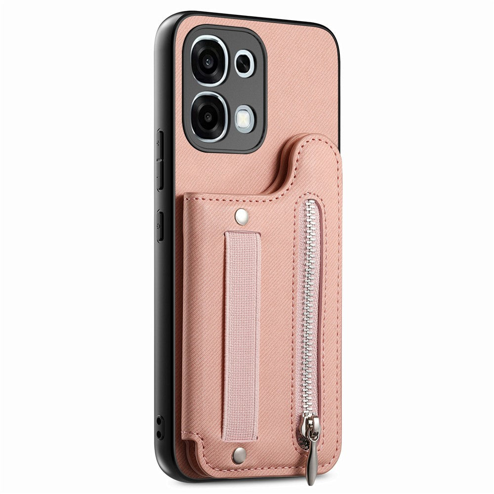 For Oppo A6 5G (Global) Case RFID Blocking Card Holder Jeans Cloth Texture Leather Back Cover with Elastic Wristband