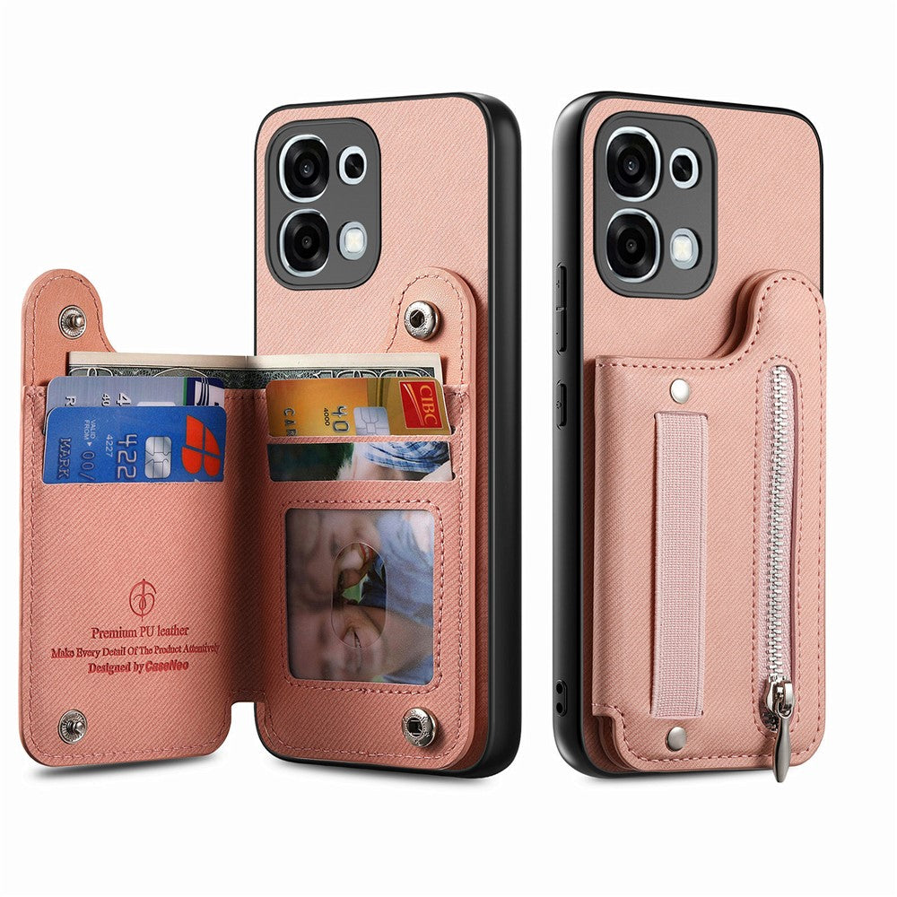 For Oppo A6 5G (Global) Case RFID Blocking Card Holder Jeans Cloth Texture Leather Back Cover with Elastic Wristband