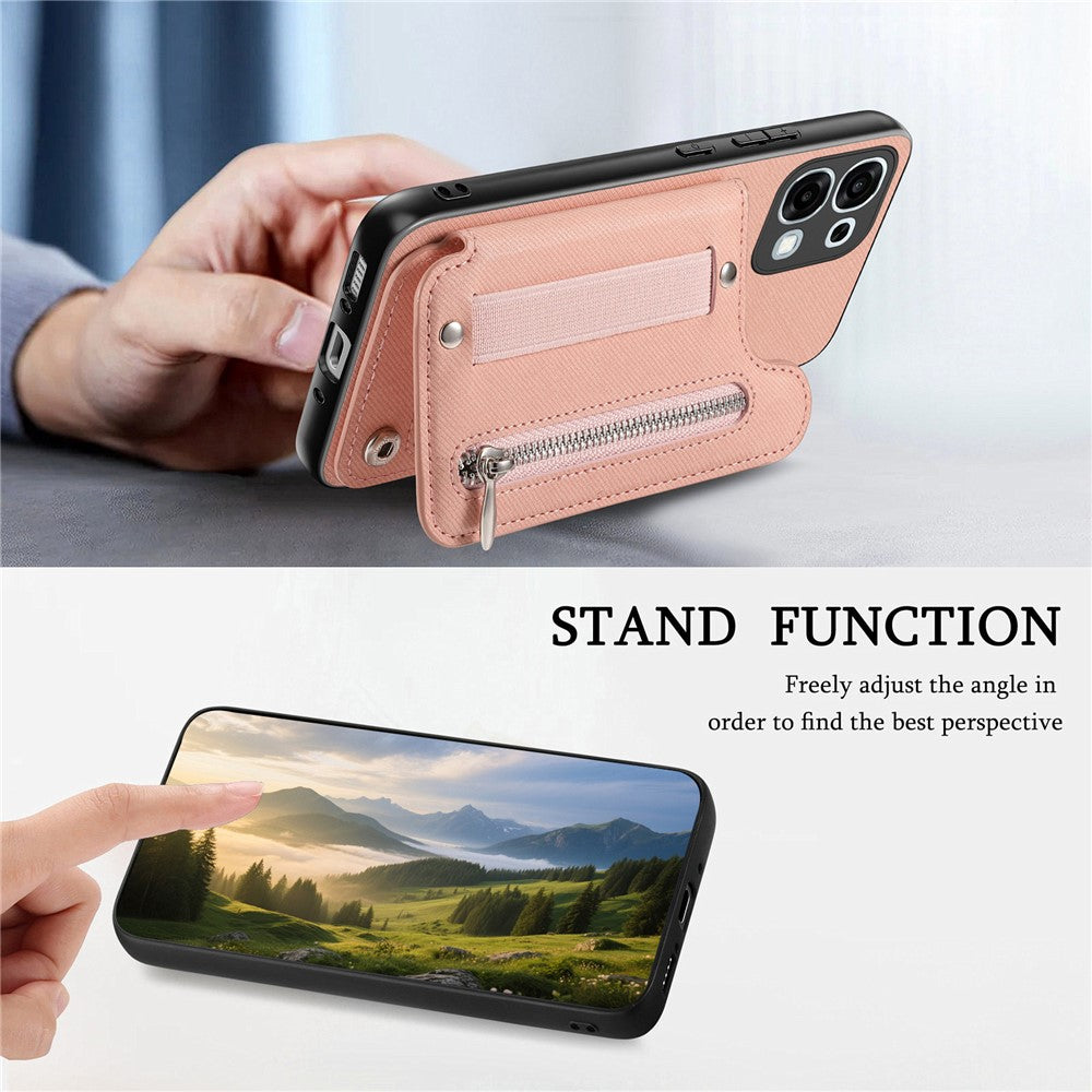 For Oppo A6 5G (Global) Case RFID Blocking Card Holder Jeans Cloth Texture Leather Back Cover with Elastic Wristband