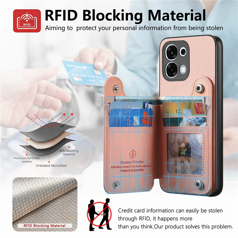 For Oppo A6 5G (Global) Case RFID Blocking Card Holder Jeans Cloth Texture Leather Back Cover with Elastic Wristband