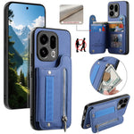 For Oppo Find X9 5G Case RFID Blocking Card Holder Jeans Cloth Texture Leather Back Cover with Elastic Wristband