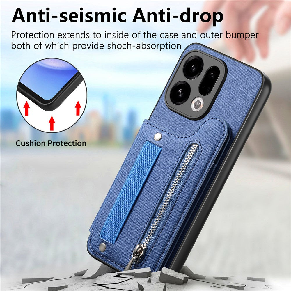 For Oppo Find X9 5G Case RFID Blocking Card Holder Jeans Cloth Texture Leather Back Cover with Elastic Wristband