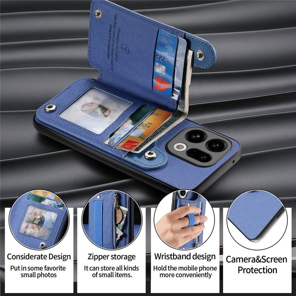 For Oppo Find X9 5G Case RFID Blocking Card Holder Jeans Cloth Texture Leather Back Cover with Elastic Wristband