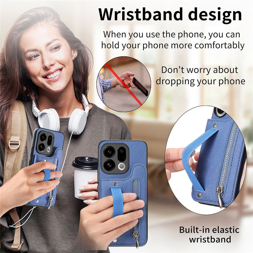 For Oppo Find X9 5G Case RFID Blocking Card Holder Jeans Cloth Texture Leather Back Cover with Elastic Wristband