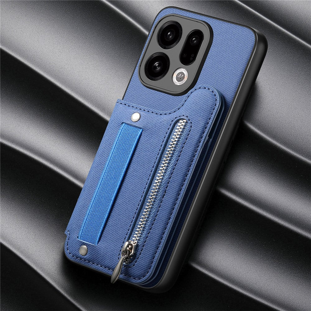 For Oppo Find X9 5G Case RFID Blocking Card Holder Jeans Cloth Texture Leather Back Cover with Elastic Wristband