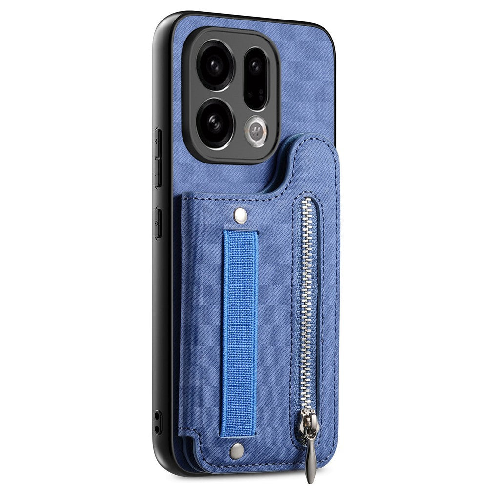 For Oppo Find X9 5G Case RFID Blocking Card Holder Jeans Cloth Texture Leather Back Cover with Elastic Wristband