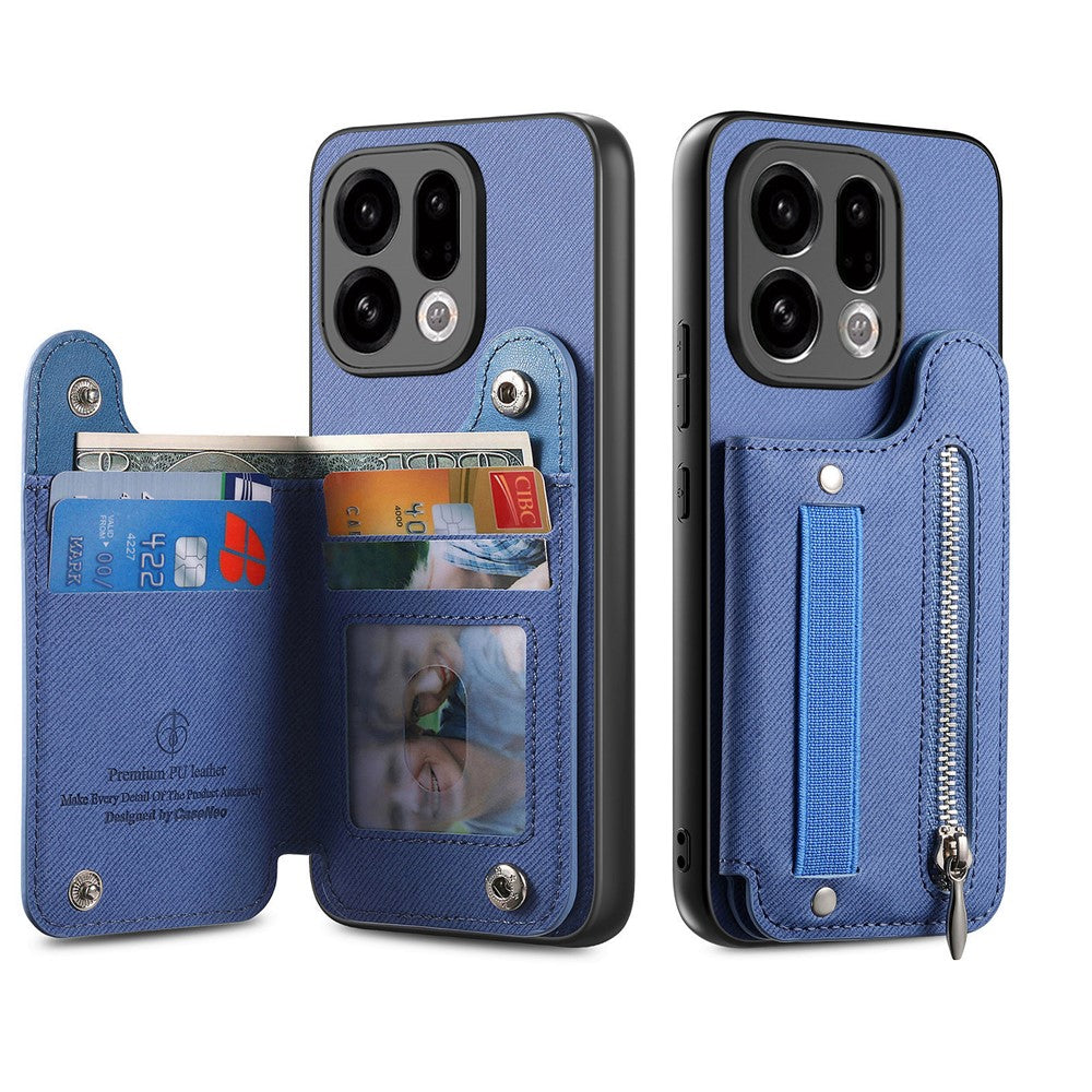 For Oppo Find X9 5G Case RFID Blocking Card Holder Jeans Cloth Texture Leather Back Cover with Elastic Wristband