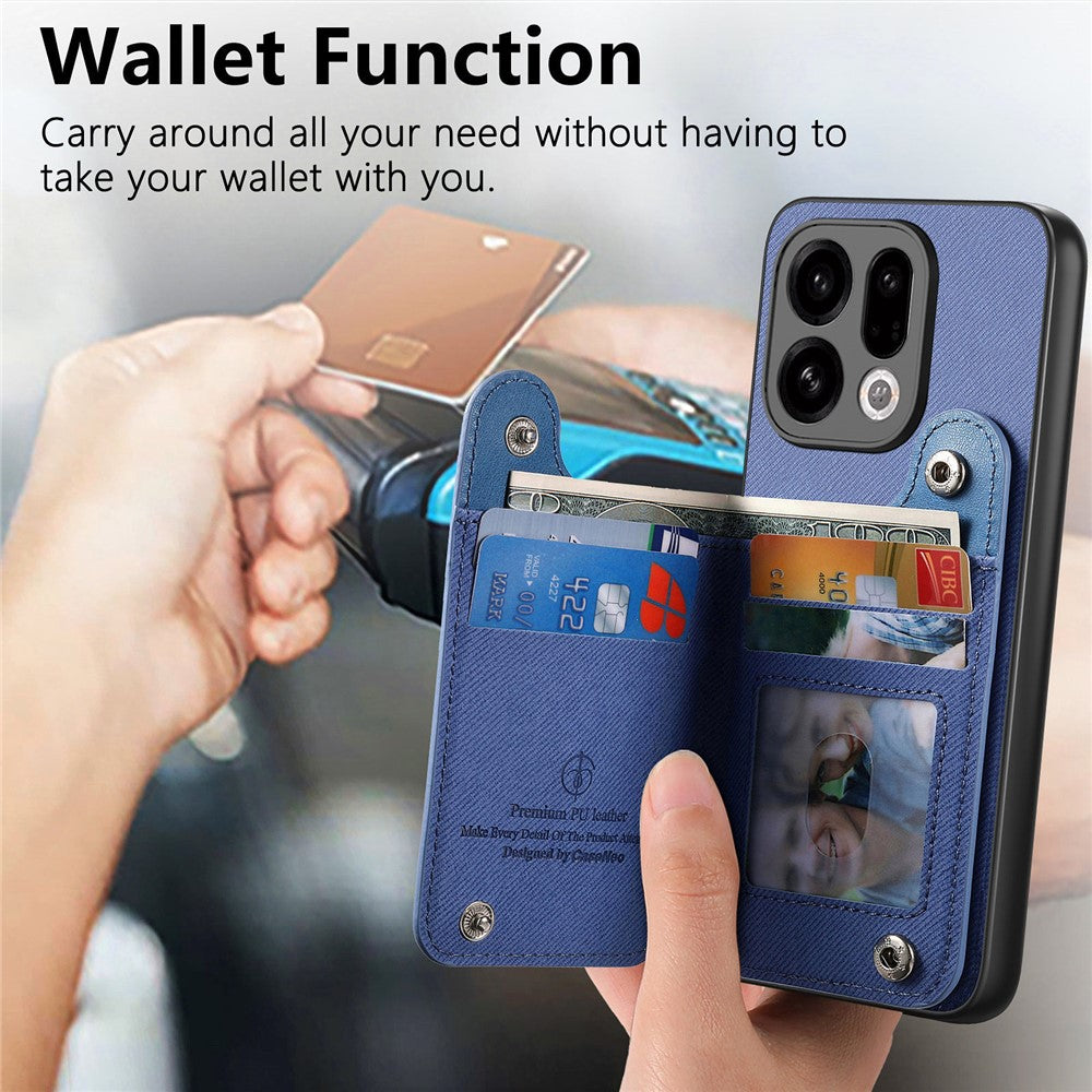 For Oppo Find X9 5G Case RFID Blocking Card Holder Jeans Cloth Texture Leather Back Cover with Elastic Wristband