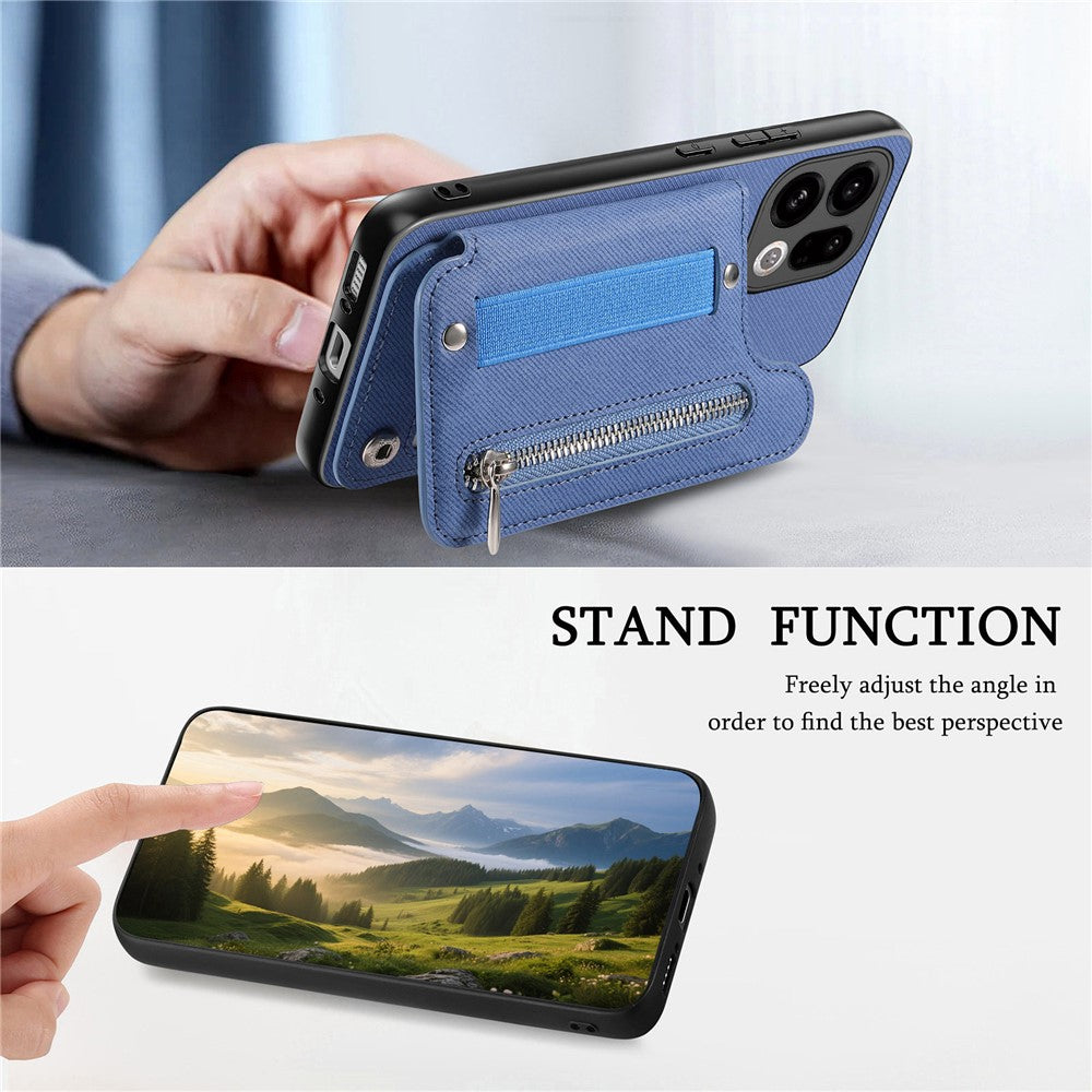 For Oppo Find X9 5G Case RFID Blocking Card Holder Jeans Cloth Texture Leather Back Cover with Elastic Wristband