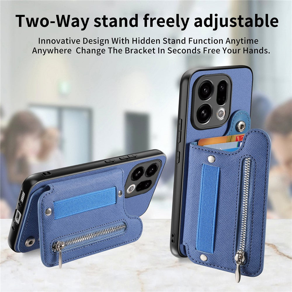 For Oppo Find X9 5G Case RFID Blocking Card Holder Jeans Cloth Texture Leather Back Cover with Elastic Wristband