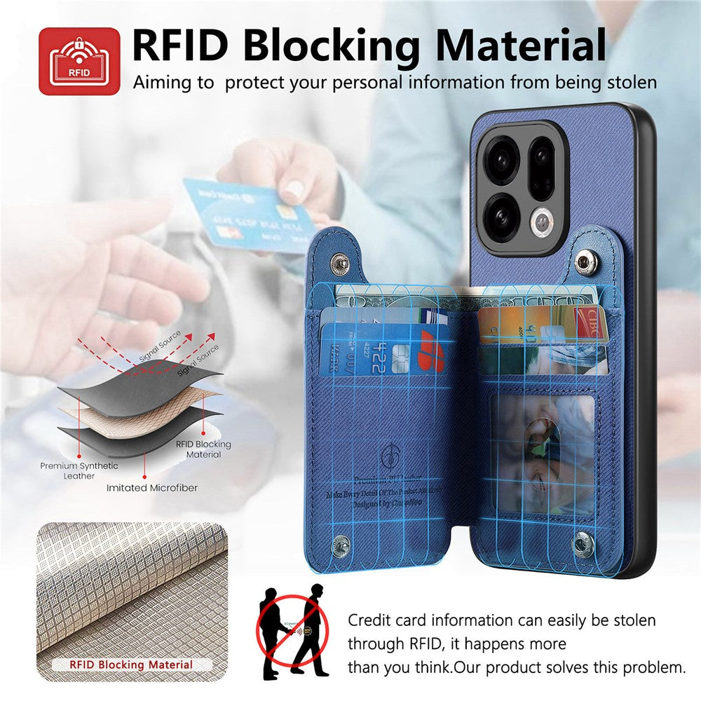 For Oppo Find X9 5G Case RFID Blocking Card Holder Jeans Cloth Texture Leather Back Cover with Elastic Wristband