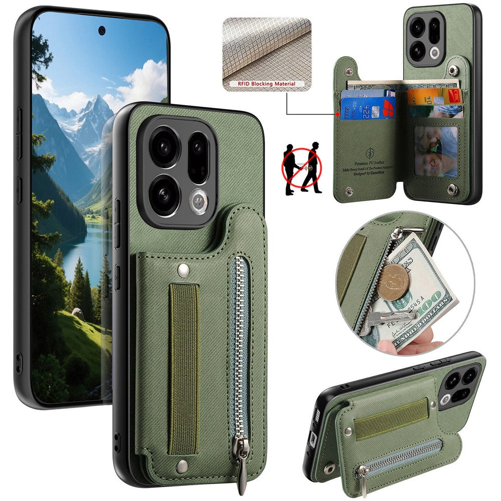 For Oppo Find X9 5G Case RFID Blocking Card Holder Jeans Cloth Texture Leather Back Cover with Elastic Wristband