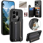 For Oppo Find X9 5G Case RFID Blocking Card Holder Jeans Cloth Texture Leather Back Cover with Elastic Wristband