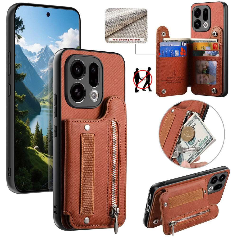 For Oppo Find X9 5G Case RFID Blocking Card Holder Jeans Cloth Texture Leather Back Cover with Elastic Wristband