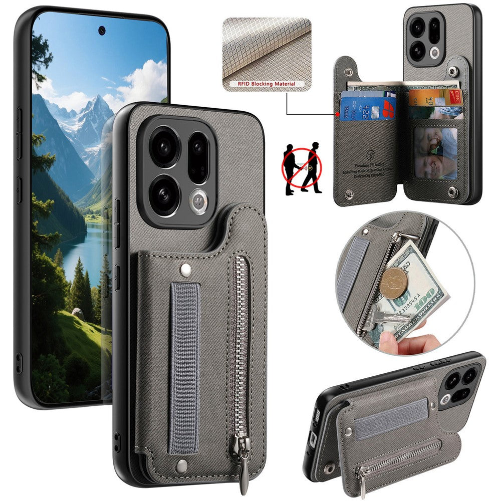 For Oppo Find X9 5G Case RFID Blocking Card Holder Jeans Cloth Texture Leather Back Cover with Elastic Wristband