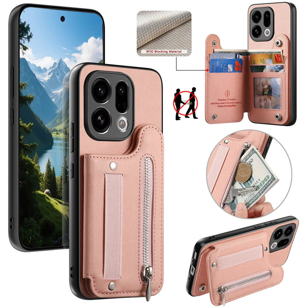 For Oppo Find X9 5G Case RFID Blocking Card Holder Jeans Cloth Texture Leather Back Cover with Elastic Wristband