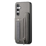 Samsung Galaxy A57 5G-skal RFID-blockerande korthållare i jeanstyg, läderbaksida med elastiskt armband