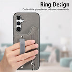 Samsung Galaxy A57 5G-skal RFID-blockerande korthållare i jeanstyg, läderbaksida med elastiskt armband