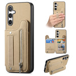 Samsung Galaxy A57 5G-skal RFID-blockerande korthållare i jeanstyg, läderbaksida med elastiskt armband