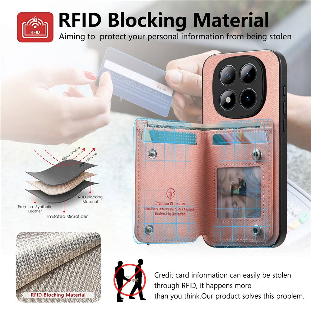 For Xiaomi Redmi Note 15 Pro 5G (Global) Case RFID Blocking Card Holder Jeans Cloth Texture Leather Back Cover with Elastic Wristband