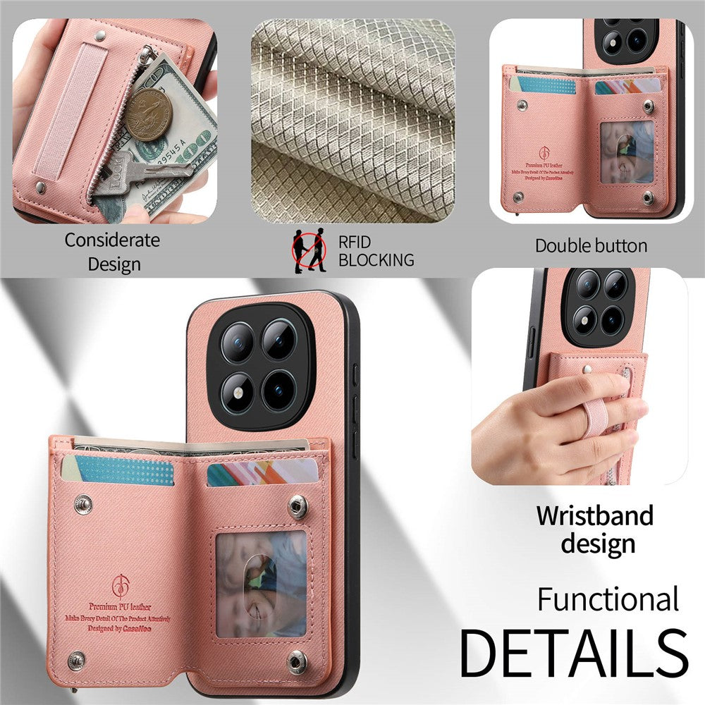 For Xiaomi Redmi Note 15 Pro 5G (Global) Case RFID Blocking Card Holder Jeans Cloth Texture Leather Back Cover with Elastic Wristband