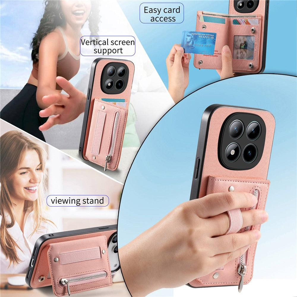 For Xiaomi Redmi Note 15 Pro 5G (Global) Case RFID Blocking Card Holder Jeans Cloth Texture Leather Back Cover with Elastic Wristband