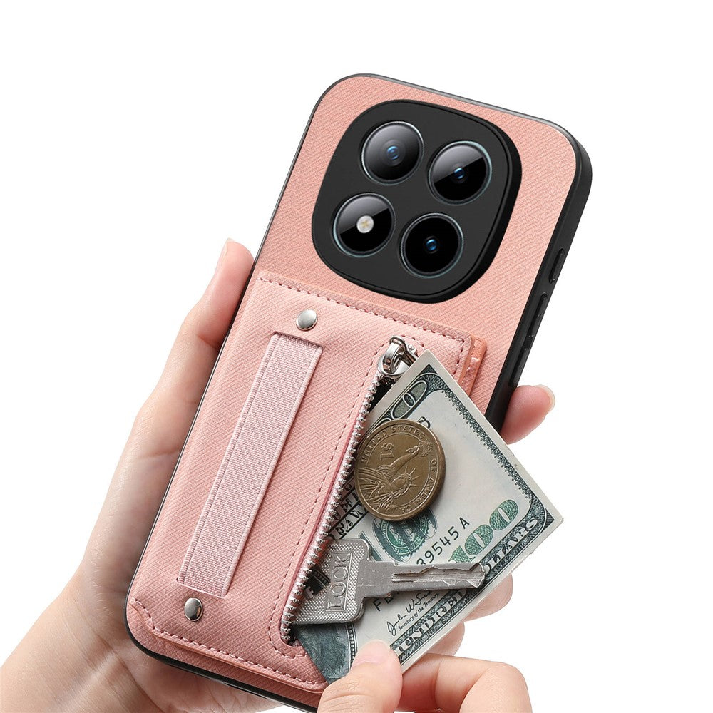 For Xiaomi Redmi Note 15 Pro 5G (Global) Case RFID Blocking Card Holder Jeans Cloth Texture Leather Back Cover with Elastic Wristband