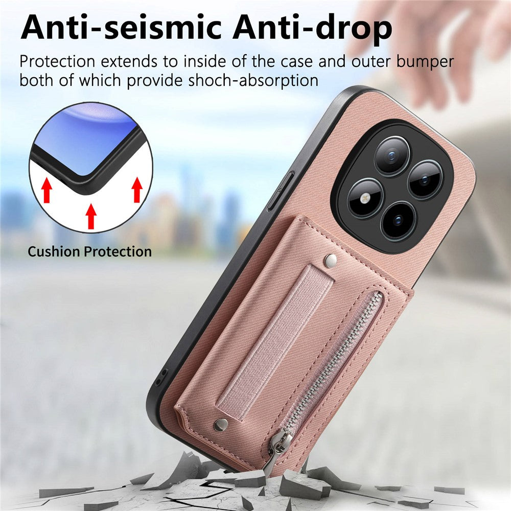 For Xiaomi Redmi Note 15 Pro 5G (Global) Case RFID Blocking Card Holder Jeans Cloth Texture Leather Back Cover with Elastic Wristband