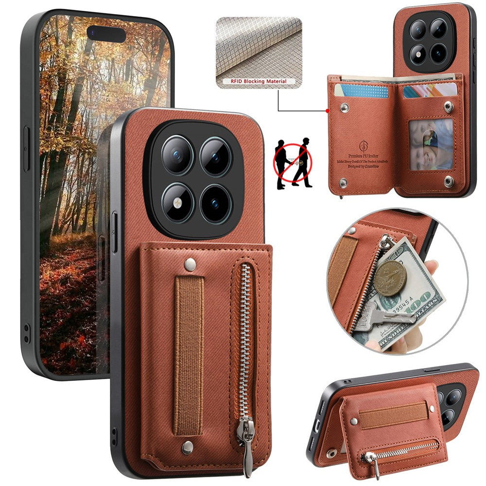 For Xiaomi Redmi Note 15 Pro 5G (Global) Case RFID Blocking Card Holder Jeans Cloth Texture Leather Back Cover with Elastic Wristband