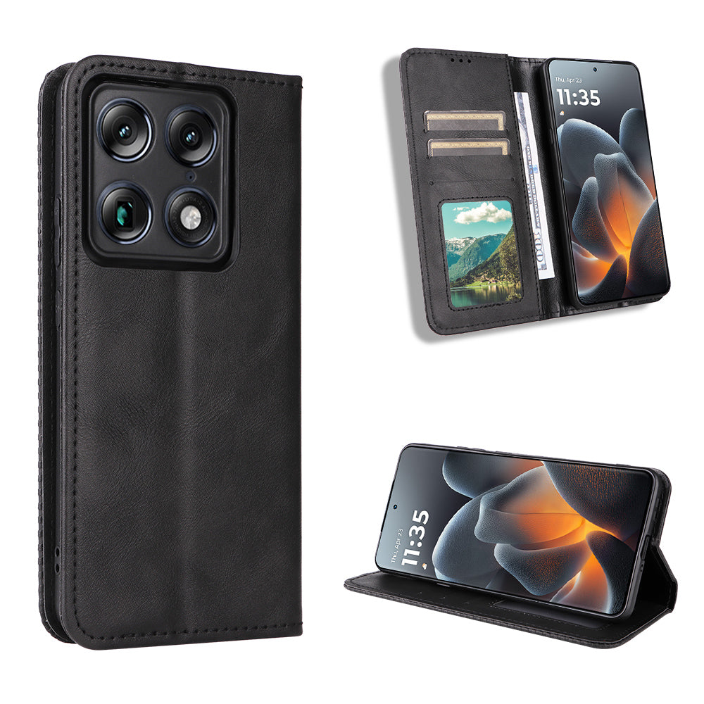 For Motorola Moto X70 Air Pro 5G / Motorola Signature 5G Læder Cover Pung Stand Retro Tekstur Telefon Cover