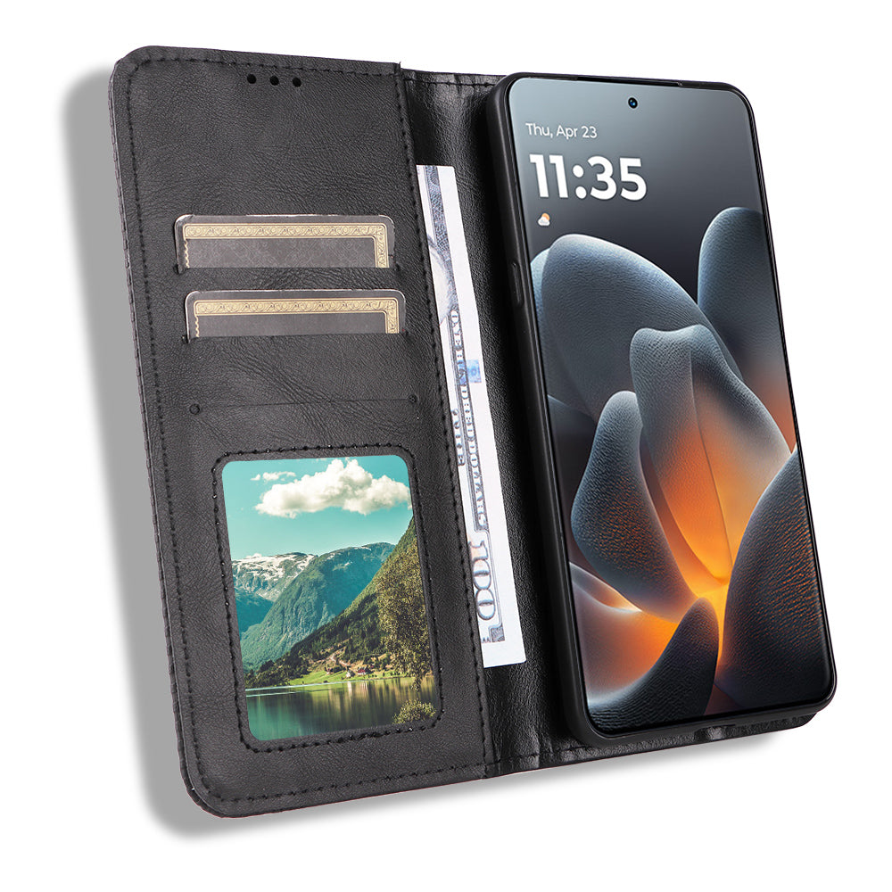 For Motorola Moto X70 Air Pro 5G / Motorola Signature 5G Læder Cover Pung Stand Retro Tekstur Telefon Cover