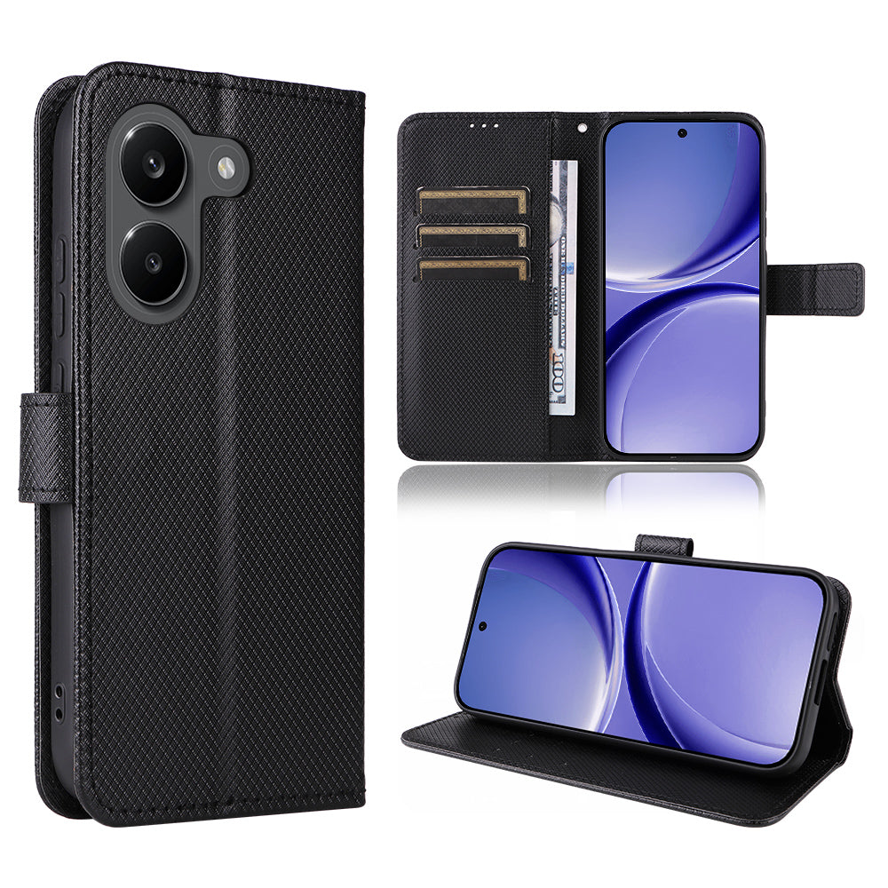 For Xiaomi Redmi Turbo 5 5G / Xiaomi Poco X8 Pro 5G Leather Wallet Case with Strap Diamond Texture Phone Cover
