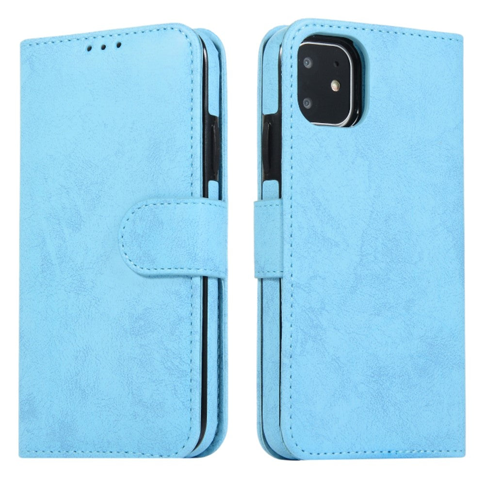 For iPhone 11 Wallet Case Retro Matte Magnetic Detachable PU Leather TPU Phone Cover