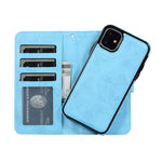 For iPhone 11 Wallet Case Retro Matte Magnetic Detachable PU Leather TPU Phone Cover