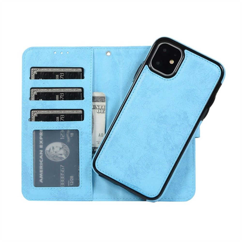 For iPhone 11 Wallet Case Retro Matte Magnetic Detachable PU Leather TPU Phone Cover