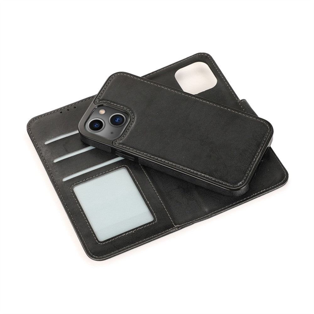 For iPhone 13 Wallet Case Retro Matte Magnetic Detachable PU Leather TPU Phone Cover