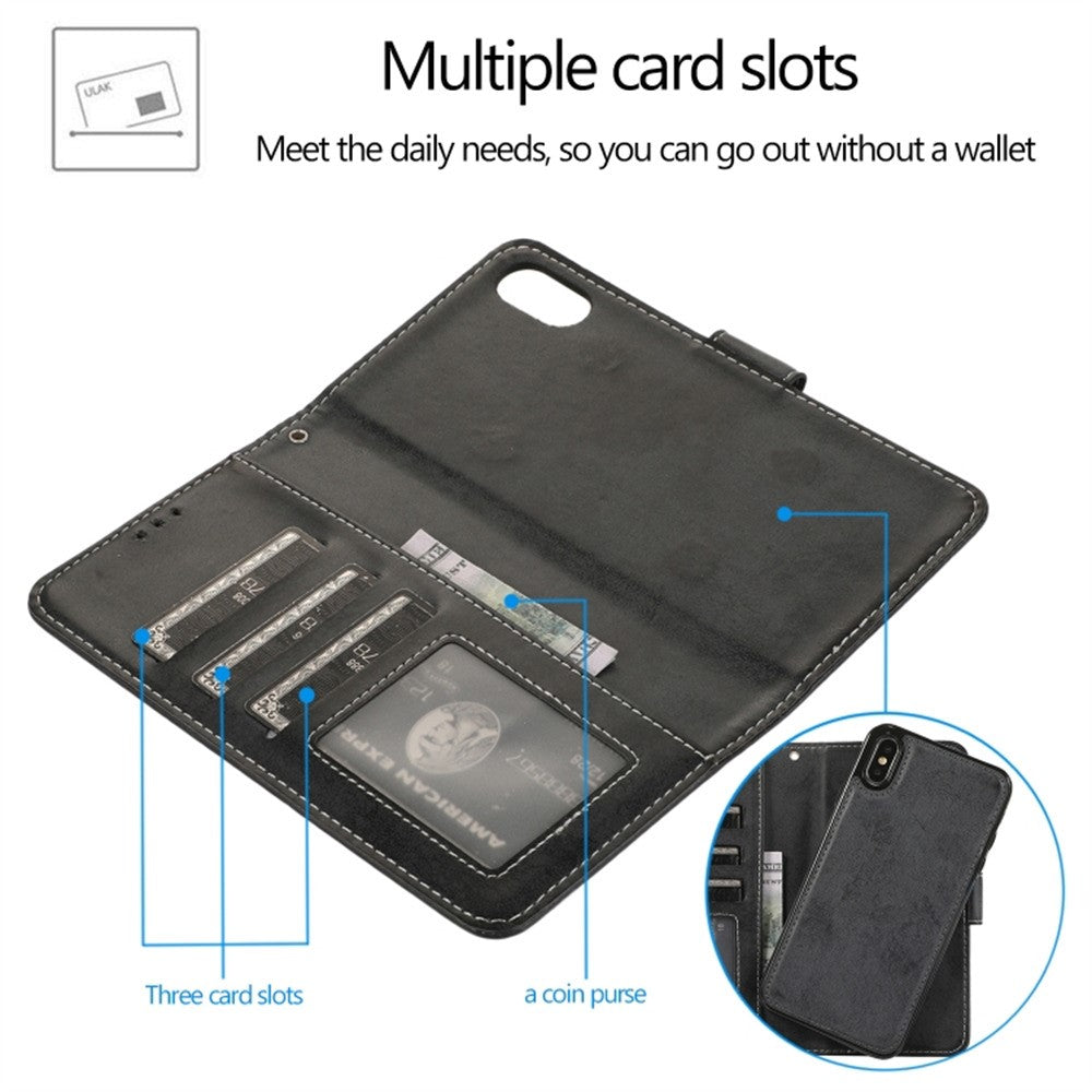 For iPhone XS Max Wallet Case Retro Matte Magnetic Detachable PU Leather TPU Phone Cover