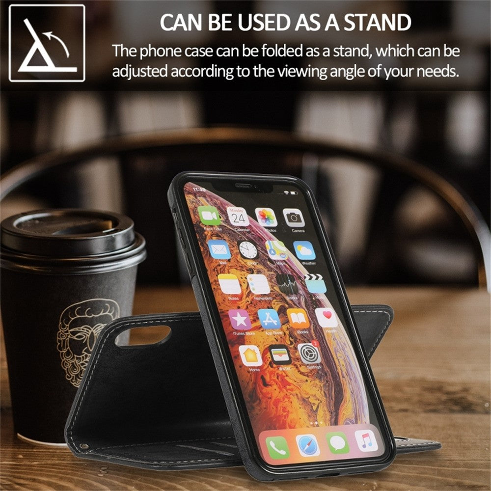 For iPhone XS Max Wallet Case Retro Matte Magnetic Detachable PU Leather TPU Phone Cover