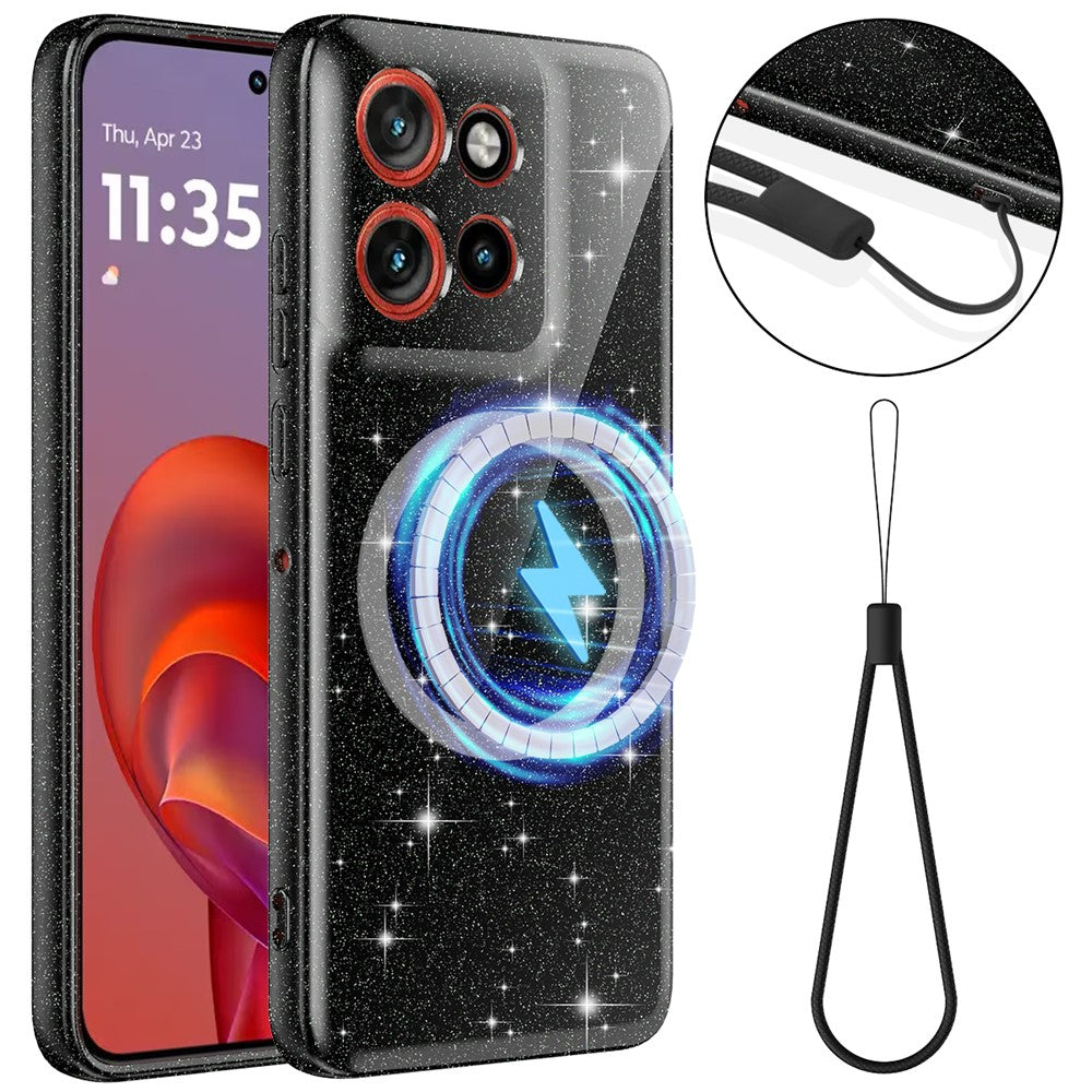 Magnetic Case For Motorola Edge 60 Neo 5G / Edge 50 Neo 5G / Moto S50 5G / ThinkPhone 25 5G Glitter TPU Shockproof Phone Cover with Lanyard