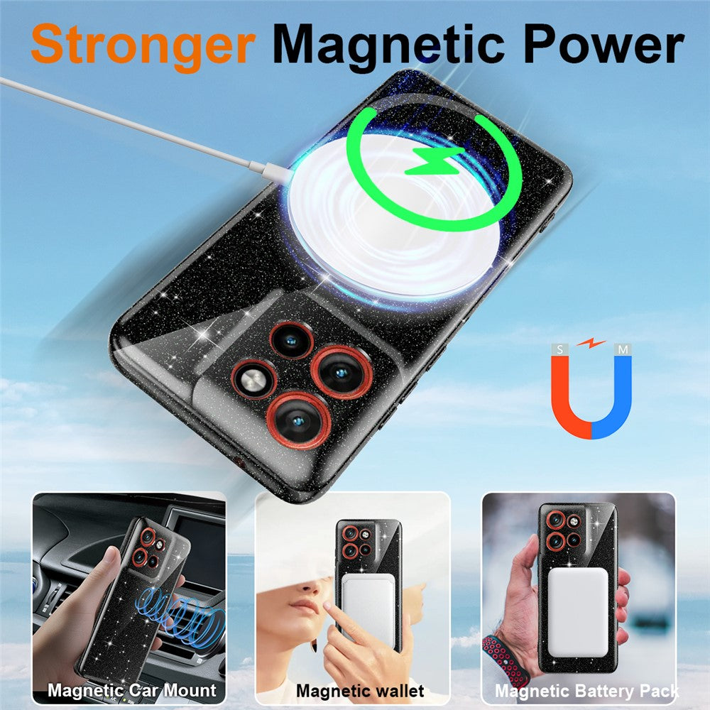 Magnetic Case For Motorola Edge 60 Neo 5G / Edge 50 Neo 5G / Moto S50 5G / ThinkPhone 25 5G Glitter TPU Shockproof Phone Cover with Lanyard