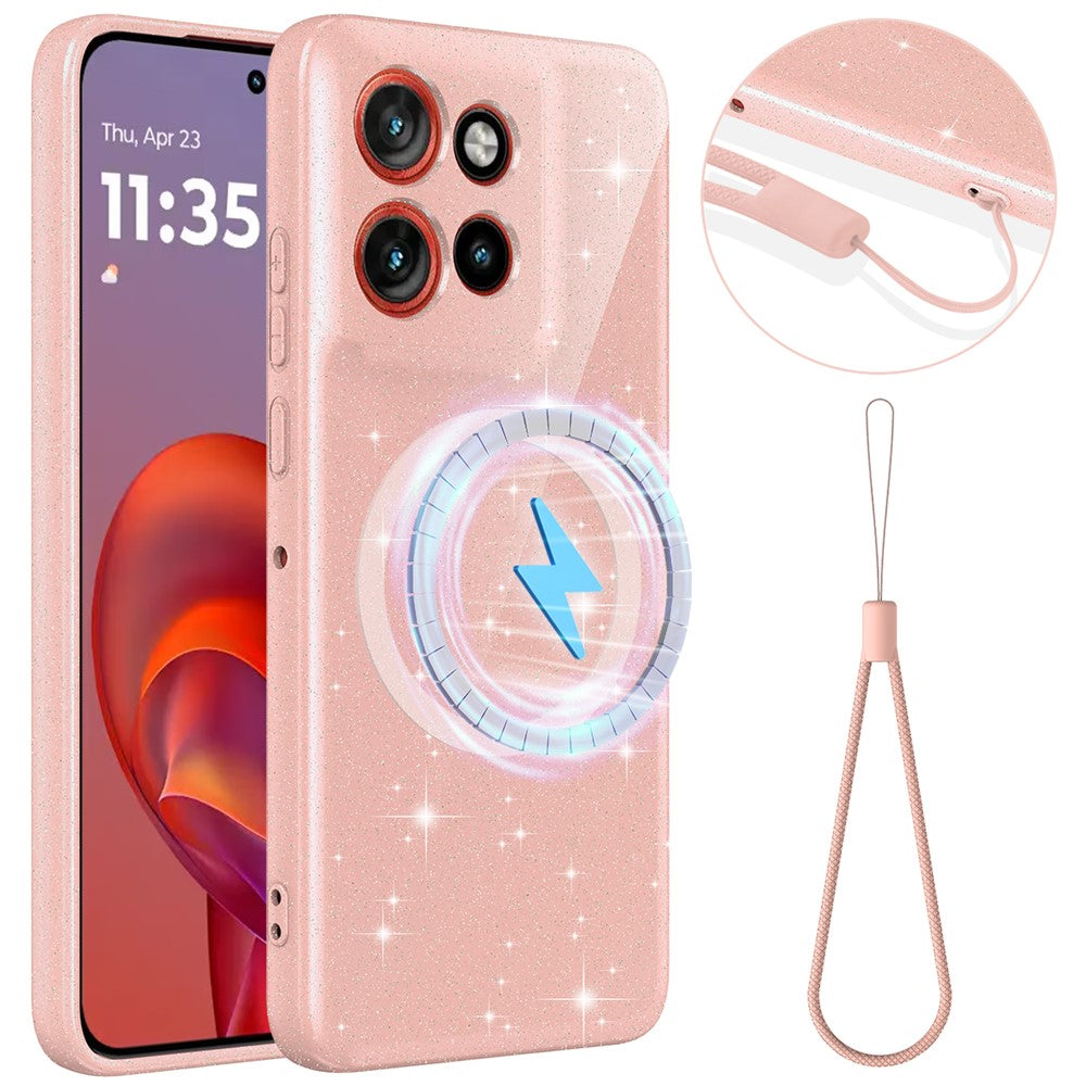 Magnetic Case For Motorola Edge 60 Neo 5G / Edge 50 Neo 5G / Moto S50 5G / ThinkPhone 25 5G Glitter TPU Shockproof Phone Cover with Lanyard